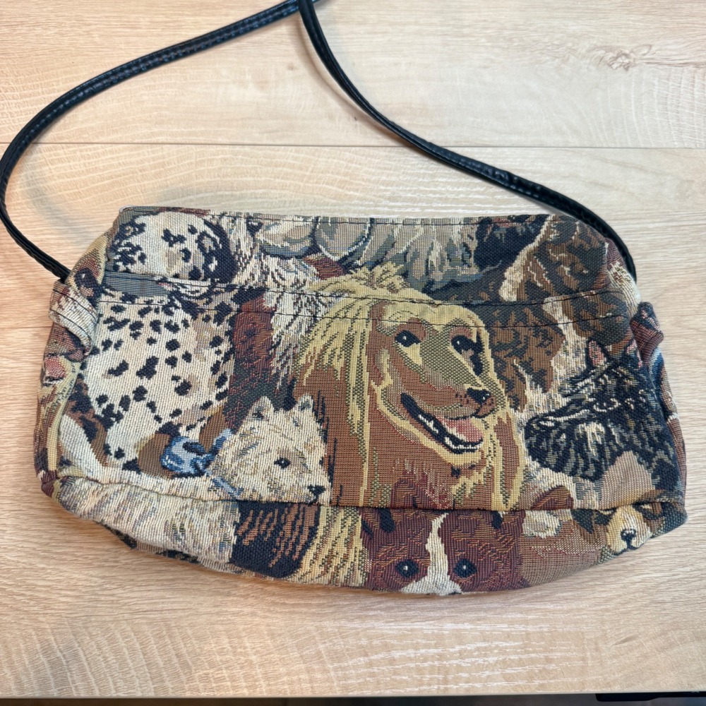 Vintage Dog Breed Tapestry Crossbody Bag Woven Puppy Print Shoulder Purse